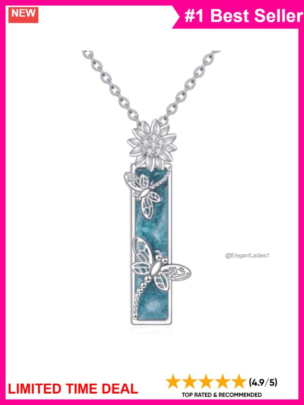 925 Sterling Silver Dragonfly Pendant Necklace Adjustable 18+2 Inch Cable Chain